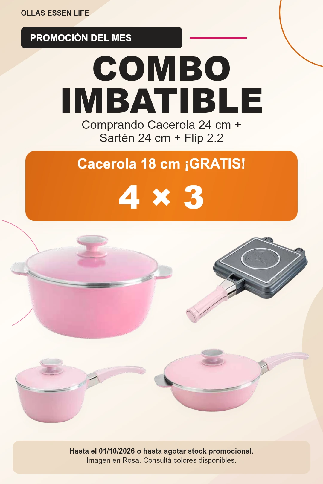 Combo Imbatible Essen Cacerola 24 cm, Sartén 24 cm y Flip 2.2 con Cacerola 18 cm de regalo