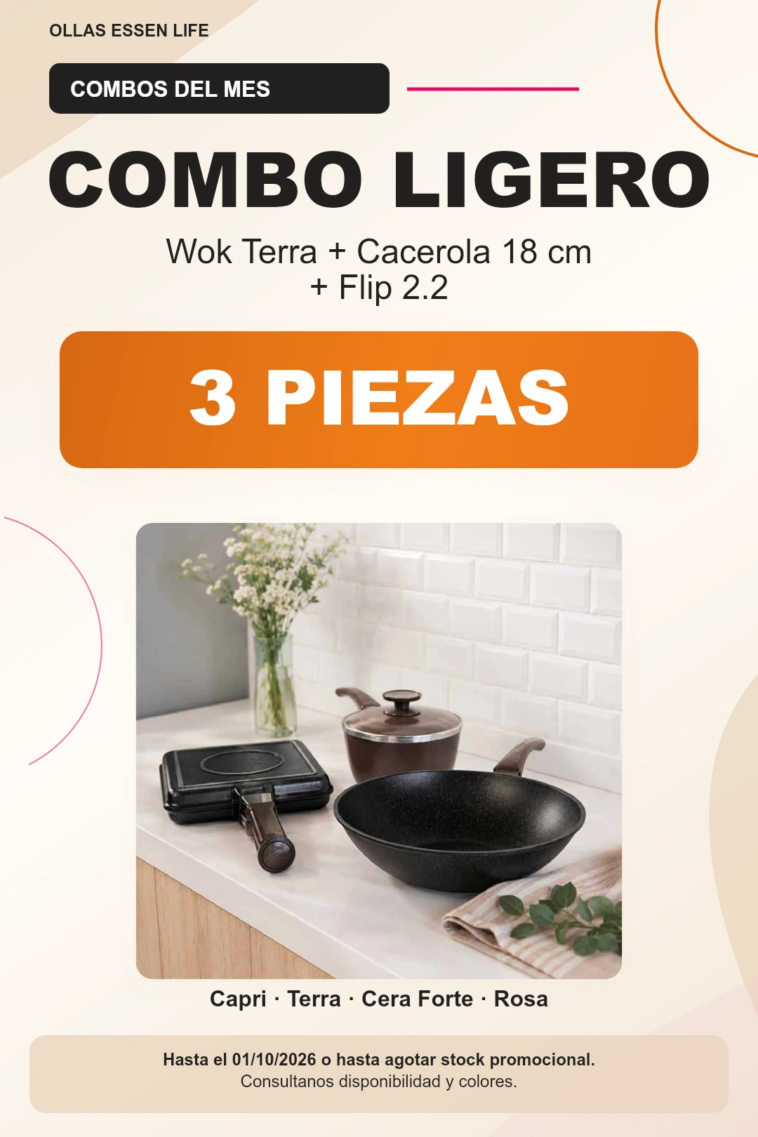 Combo Ligero Essen con Wok, Cacerola 18 cm y Flip 2.2