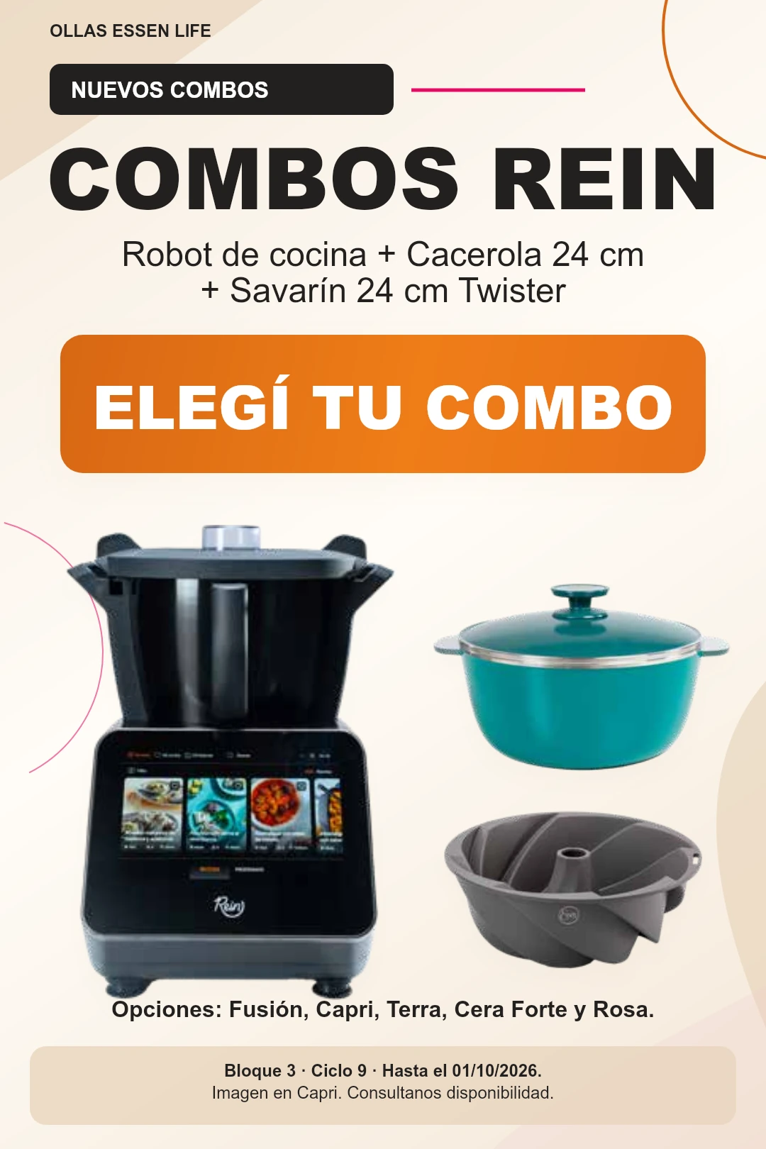Combos REIN Robot de Cocina Essen con Cacerola 24 cm y Savarín 24 cm Twister de regalo